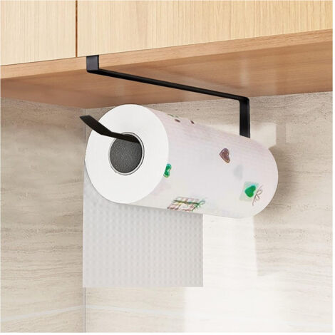 TRADE SHOP - Portarotolo 27cm Sottopensile Senza Forare Per Cucina Bagno Porta Asciugamano - Nero