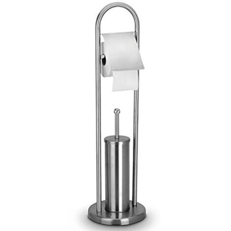 TRADE SHOP - Portarotolo Con Scopino E Porta Scopino In Acciaio Accessori Bagno Wc 80 Cm -