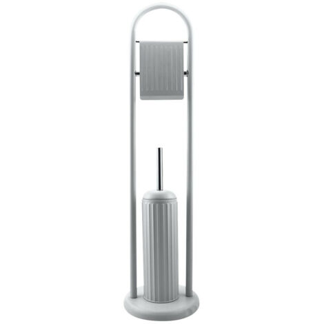 Trade Shop - Portarotolo Con Spazzolone Porta Scopino Bagno Linear In Metallo Grigio 22x81 Cm -