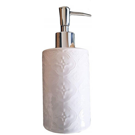 TRADE SHOP - Portasapone Cilindrico Barocco Bianco 10317 Trama Legno 18cm Ceramica Sapone -