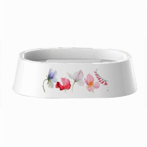 TRADE SHOP - Portasapone Saponetta Accessorio Bagno Bianco In Plastica 13.2cm Con Fiori 69925 -