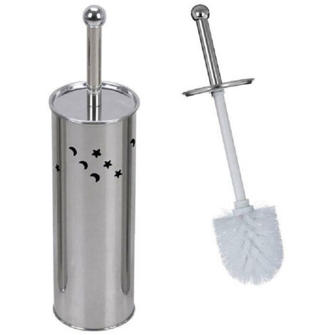 TRADE SHOP - Portascopino Cilindro Acciaio Bagno Spazzolone Wc Argento Con Stelle Lune 52666 -