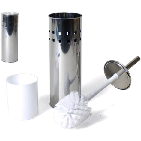 TRADE SHOP - Portascopino Con Spazzolone Scopino Per Wc In Acciaio 26x10cm Accessori Bagno -