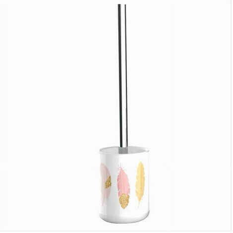 Trade Shop - Portascopino Porta Scopino Bagno Wc Toilette Con Piume Con Scopino Completo 69796 -