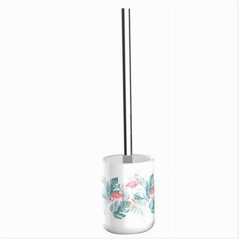 Trade Shop - Portascopino Porta Scopino Bagno Wc Toilette Fenicotteri Scopino Completo 69961 -
