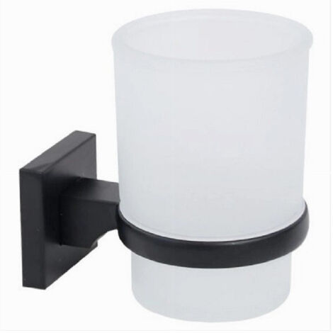 TRADE SHOP - Portaspazzolini Bicchiere Vetro Acciaio Da Muro Nero Stile Minimal Moderno 79985 -