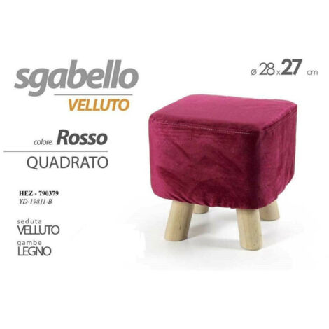 Trade Shop - POUF HOCKER SAMT FARBE BLAU ROT GRÜN QUADRATISCH RUND HOLZBEINE 28X27CM -     Platz Rot