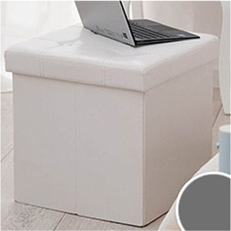 Trade Shop - Pouf Scatola Portaoggetti Puff Poggiapiedi A Forma Di Cubo In Ecopelle Colore - Blanco