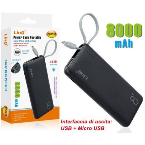 Trade Shop - Power Bank External Batteria Recaricabile 8000mah Con Micro Usb Tt8030 -
