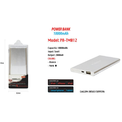 TRADE SHOP - Power Bank Portatile Per Smartphone Cellulari 10000mah Carica Batteria Emergenza -