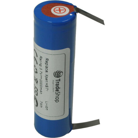 TRADE SHOP Trade-Shop Premium Li-Ion Akku 3,6V/3,7V 2000mAh 18650-Zelle 67mm x 18,5mm mit U-Lötfahnen 5mm für Bosch IXO