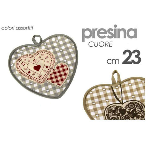 TRADE SHOP - Presina Da Cucina Forma A Cuore 23cm In Tessuto Casa Decorata Vari Colori 672309 -
