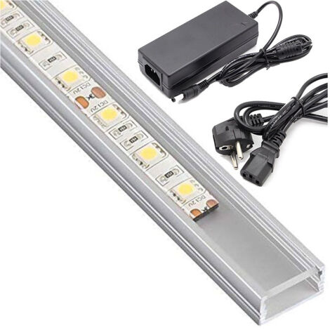 Trade Shop - Profilo Barra Industry 1 Metro A 72 Led 18w + Alimentador De 5 Ah -     Cubierta Transparente   Smd 5630