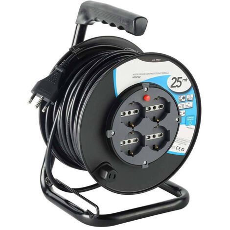 Trade Shop - Prolunga Elettrica Cavo 25 Mt Avvolgicavo 4 Prese Schuko Polivalenti Spina 16a -