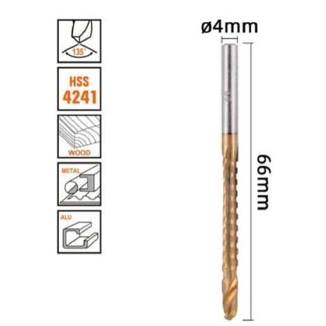TRADE SHOP - Punta Trapano Elicoidale ø4mm X 60mm In Titanio Hss 4241 Per Metallo Legno 57148 -