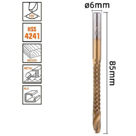 TRADE SHOP - Punta Trapano Elicoidale ø6mm X 85mm In Titanio Hss 4241 Per Metallo Legno 57150 -