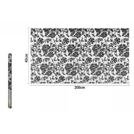 Trade Shop - PVC-Klebefolienrolle, weiß, schwarz, Blumen, 45 cm x 2 m, Möbelschubladen, 71227 -