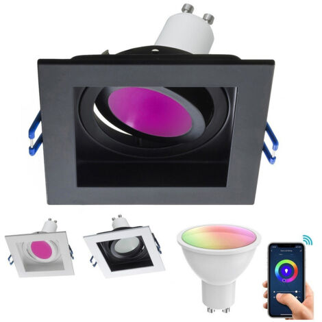 Trade Shop - QUADRATISCHER LED-EINBAUSTRAHLER SMART ALEXA GOOGLE GU10 LAMPE 5W WIFI RGB CCT 9CM -      Schwarz