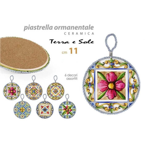 Trade Shop - Quadretto Piastrella Ornamentale In Ceramica 11 Cm Terra E Sole 6 Decori 828911 -