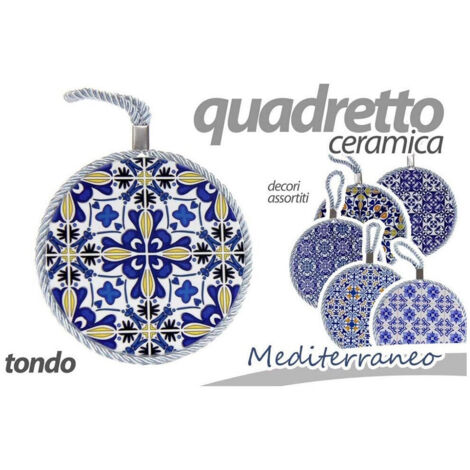 TRADE SHOP - Quadro Quadretto Piastrella Ornamentale In Ceramica Tondo 11cm Decori Ass 730672 -