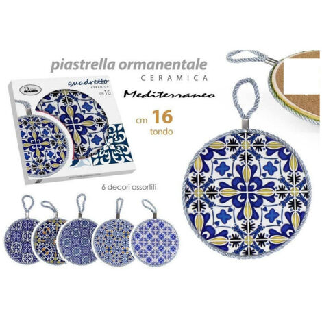 TRADE SHOP - Quadro Quadretto Piastrella Ornamentale In Ceramica Tondo 16 Cm 6 Decori 730689 -