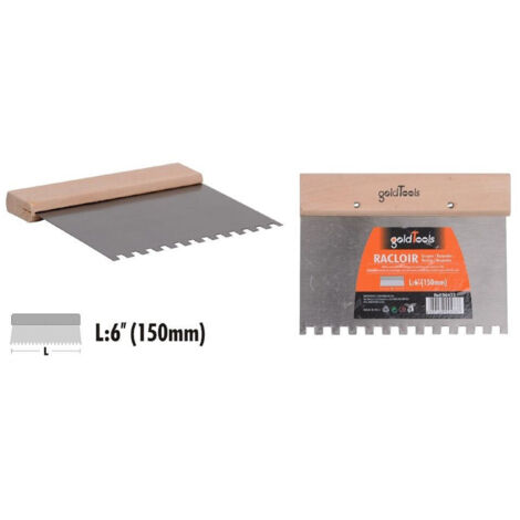 TRADE SHOP - Raschietto Spatola Dentato Acciaio Impugnatura Legno 6″ 150 Mm Ferramenta 90473 -