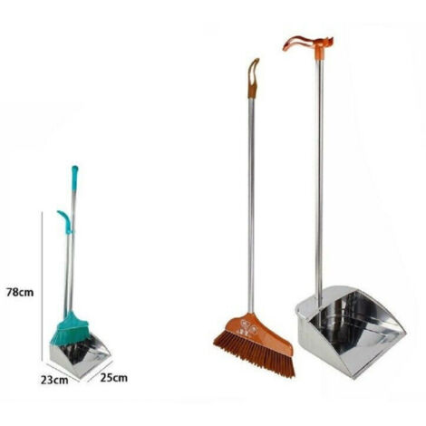 Trade Shop - Recogedor Acero Aluminio 78 X 23 X 25 Cm + Escoba Limpieza Hogar Oficina 69549 -