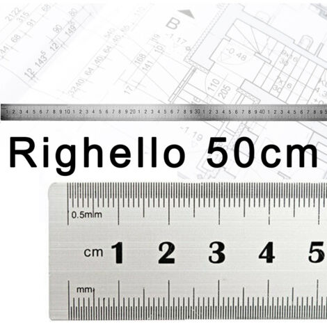 Trade Shop - Regla De Metro 1 Mm A 50 Cm De Acero Metálico Firma Multifunción Signature Cm Y Pulgada -