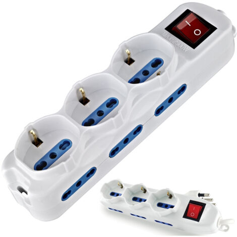 Trade Shop - Regleta De Enchufes De 9 Polos Con Botón De Encendido/apagado 16a 6+3shuko -
