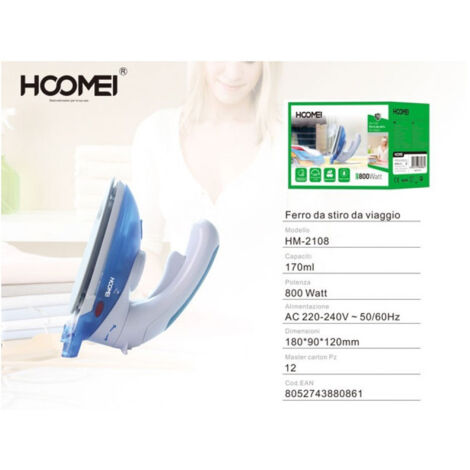 Trade Shop - REISEDAMPFBÜGELEISEN 800W TEFLONSOHLE MIT NEIGBAREM GRIFF HM-2108 -