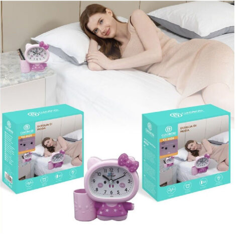 Trade Shop - Reloj De Alarma De Reloj Despertador En Forma De Una Mesa Gatito Con Titular De La Pluma Tx-9126 -