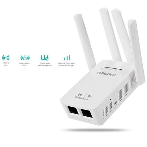 Trade Shop - Ripetitore Del Segnale Wireless Con 4 Antenne 2 Porte Wifi Range Extender Router -