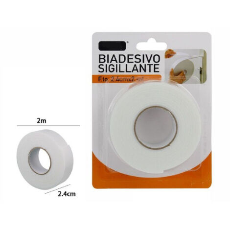 TRADE SHOP - Rotolo Nastro Biadesivo Sigillante Bianco 2,4 Cm X 2 Metri Sigilla Ripara 69826 -