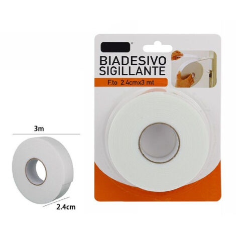 Trade Shop - Rotolo Nastro Biadesivo Sigillante Bianco 2,4 Cm X 3 Metri Sigilla Ripara 69827 -