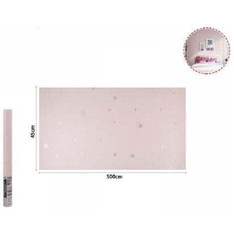 Trade Shop - Rotolo Pellicola Adesiva Rosa Con Stelle 45cm X 5mt Mobili Carta Da Parati 71128 -
