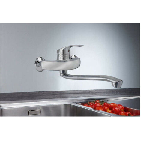 TRADE SHOP - Rubinetto A Parete Miscelatore 2 Fori A Muro Per Lavello Da Cucina Cromato 52335 -