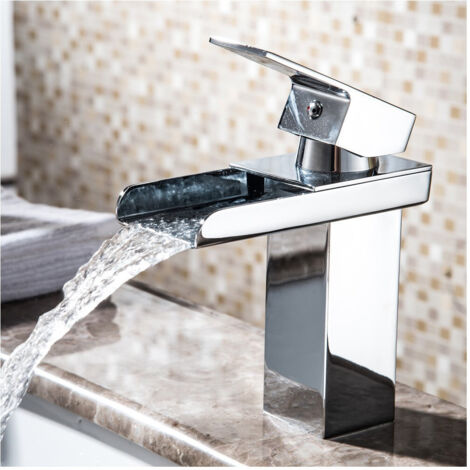 TRADE SHOP - Rubinetto Bagno Design Moderno A Cascata Miscelatore Monocomando Ottone Cromato -