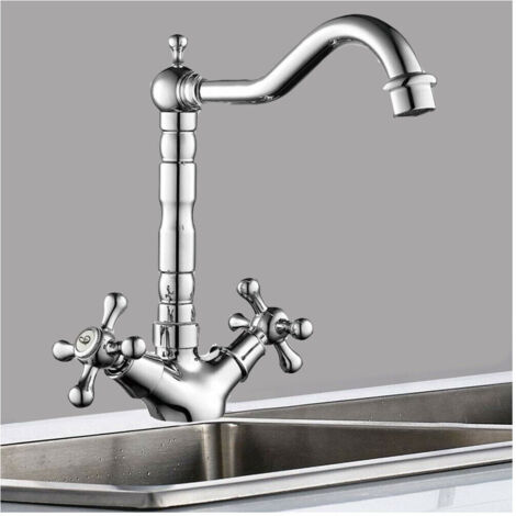 TRADE SHOP - Rubinetto Cucina Lavabo Doppio Comando Monoforo Ottone Cromato Lucido Miscelatore -