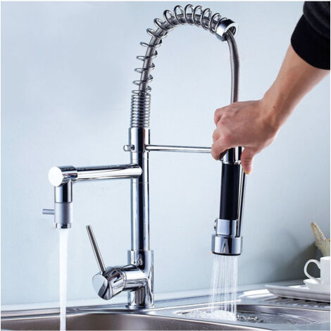 TRADE SHOP - Rubinetto Lavabo Cucina Canna Alta Doppio Miscelatore Monocomando Estraibile -