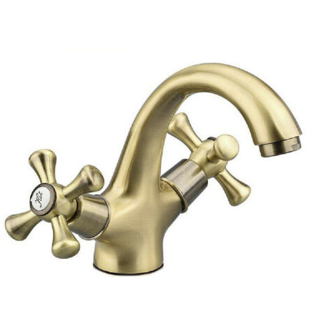 TRADE SHOP - Rubinetto Per Bagno Lavabo Miscelatore Doppia Manopola In Ottone Bronzo Satinato -