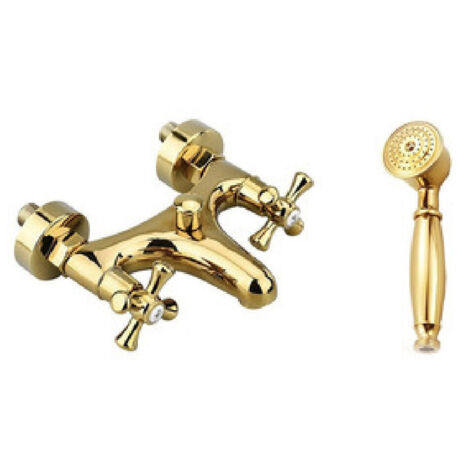 Trade Shop - Rubinetto Per Bagno Vasca Doccia Miscelatore Doppia Manopola In Ottone Oro Lucido -