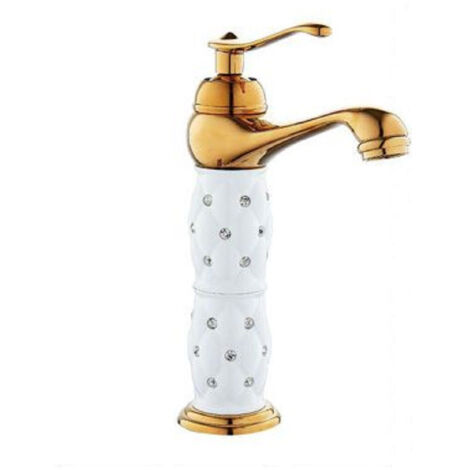 TRADE SHOP - Rubinetto Per Lavabo Alto Con Brillantini Miscelatore Bagno Monoforo Oro 52150 -