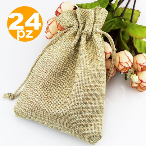 Trade Shop - Sacchetti Juta Beige Bomboniere Portaconfetti Segnaposto Segnatavolo Sacchettino -