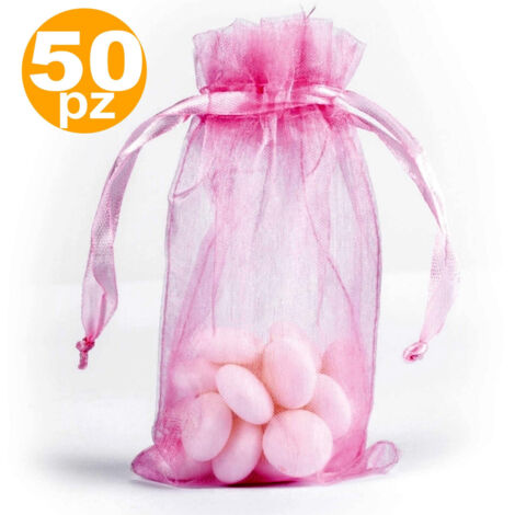 TRADE SHOP - Sacchetti Rosa Organza Bomboniera Nascita Matrimonio Compleanno Confetti Regalo -