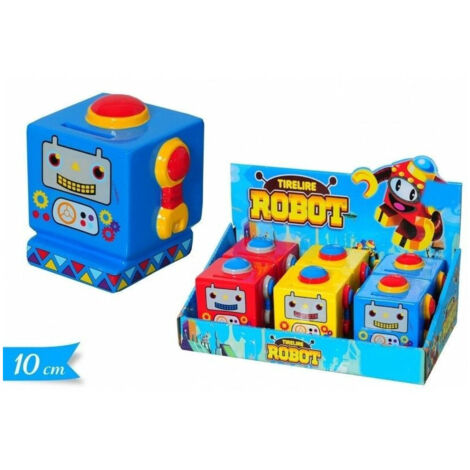 TRADE SHOP - Salvadanaio A Forma Di Robot 10x10cm In Ceramica Porta Soldi Monete Per Bambini -