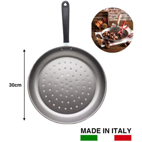 Trade Shop - Sartén Para Castañas En Hierro 30 Cm De Mango De Hierro Utensilio -