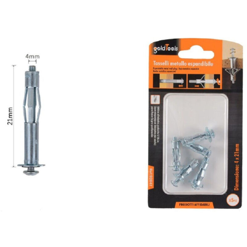 Trade Shop - satz 5ST. dehnbare metalldübel spreizschrauben style i 4 x 21 mm 92847 -
