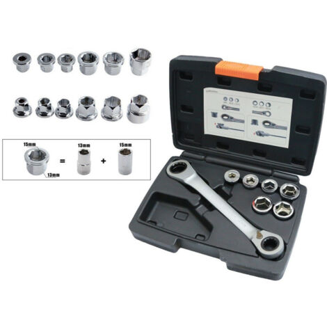 Trade Shop - SATZ 7 SECHSKANT-RATSCHENSCHLÜSSEL 14-19MM 5 DÜBEL 6-19MM -