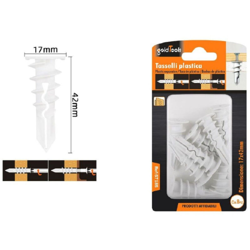 Trade Shop Traesio - Trade Shop - satz 8 stück kunststoffdübel fischer befestigungsschrauben 17X42 mm 57185 -