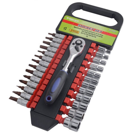 Trade Shop - Satz mit 27 Torx-Steckschlüsseln, 1/4-Zoll-Anschluss + umschaltbarer Ratschenschlüssel -